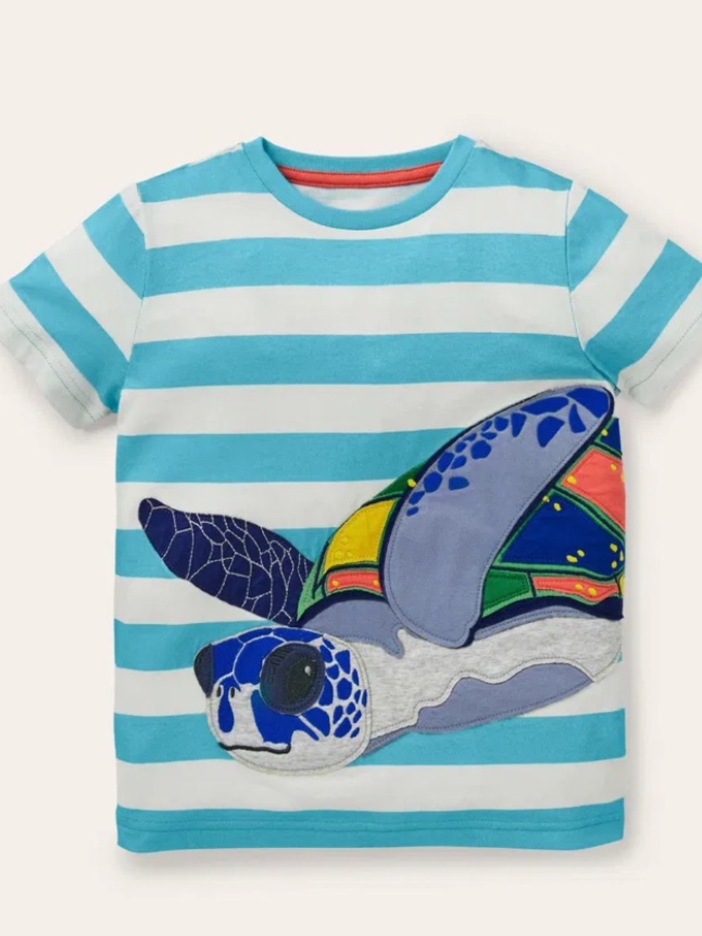 Mini Boden Blue & White Striped Tee with Colorful Turtle